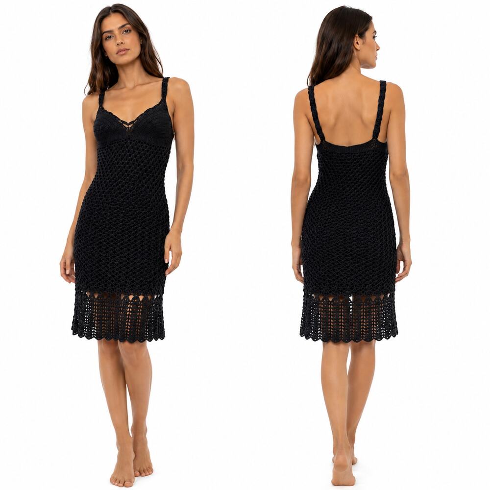 What Comes Around Goes Around Black Cotton Crochet Dress | XS